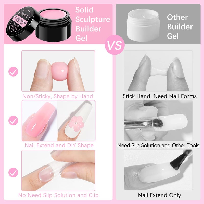 SUPWEE Solid Builder Gel for Nail Extension Non Stick Hand Scupture Hard Gel with Dual Form Nail Brush Tool for Home DIY Manicure 7 Colors 14g(0.49 oz) - Image 4